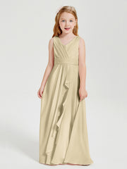 Boho Robes de Demoiselle d'Honneur Longues en Mousseline Champagne