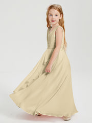 Boho Robes de Demoiselle d'Honneur Longues en Mousseline Champagne