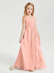 Boho Robes de Demoiselle d'Honneur Longues en Mousseline Corail