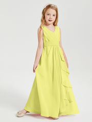 Boho Robes de Demoiselle d'Honneur Longues en Mousseline Jonquille