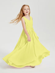 Boho Robes de Demoiselle d'Honneur Longues en Mousseline Jonquille