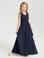 Boho Robes de Demoiselle d'Honneur Longues en Mousseline Bleu Marine