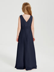 Boho Robes de Demoiselle d'Honneur Longues en Mousseline Bleu Marine