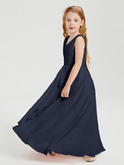 Boho Robes de Demoiselle d'Honneur Longues en Mousseline Bleu Marine