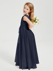 Boho Robes de Demoiselle d'Honneur Longues en Mousseline Bleu Marine