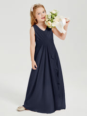 Boho Robes de Demoiselle d'Honneur Longues en Mousseline Bleu Marine