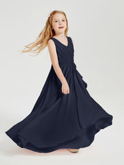 Boho Robes de Demoiselle d'Honneur Longues en Mousseline Bleu Marine