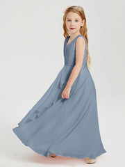 Boho Robes de Demoiselle d'Honneur Longues en Mousseline Bleu Poudré