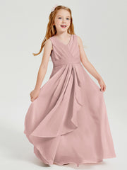 Boho Robes de Demoiselle d'Honneur Longues en Mousseline Rose Poudré