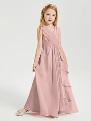 Boho Robes de Demoiselle d'Honneur Longues en Mousseline Rose Poudré