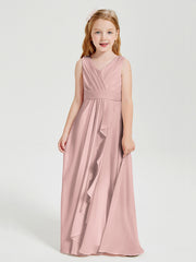 Boho Robes de Demoiselle d'Honneur Longues en Mousseline Rose Poudré