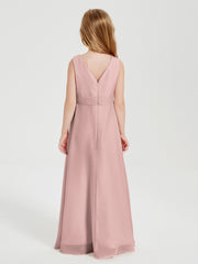 Boho Robes de Demoiselle d'Honneur Longues en Mousseline Rose Poudré