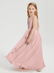 Boho Robes de Demoiselle d'Honneur Longues en Mousseline Rose Poudré