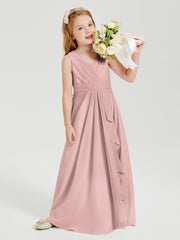 Boho Robes de Demoiselle d'Honneur Longues en Mousseline Rose Poudré