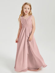 Boho Robes de Demoiselle d'Honneur Longues en Mousseline Rose Poudré