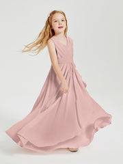 Boho Robes de Demoiselle d'Honneur Longues en Mousseline Rose Poudré