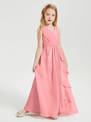 Boho Robes de Demoiselle d'Honneur Longues en Mousseline Flamant