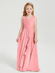 Boho Robes de Demoiselle d'Honneur Longues en Mousseline Flamant