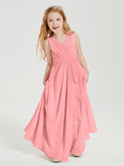 Boho Robes de Demoiselle d'Honneur Longues en Mousseline Flamant