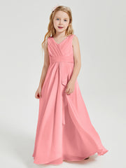 Boho Robes de Demoiselle d'Honneur Longues en Mousseline Flamant