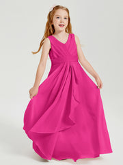 Boho Robes de Demoiselle d'Honneur Longues en Mousseline Fuchsia