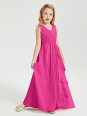 Boho Robes de Demoiselle d'Honneur Longues en Mousseline Fuchsia