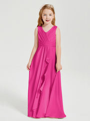 Boho Robes de Demoiselle d'Honneur Longues en Mousseline Fuchsia