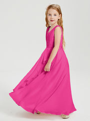 Boho Robes de Demoiselle d'Honneur Longues en Mousseline Fuchsia