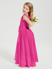 Boho Robes de Demoiselle d'Honneur Longues en Mousseline Fuchsia