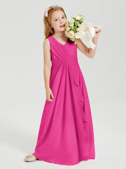 Boho Robes de Demoiselle d'Honneur Longues en Mousseline Fuchsia