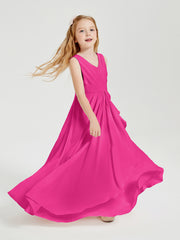 Boho Robes de Demoiselle d'Honneur Longues en Mousseline Fuchsia