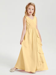 Boho Robes de Demoiselle d'Honneur Longues en Mousseline Or