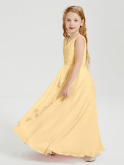 Boho Robes de Demoiselle d'Honneur Longues en Mousseline Or