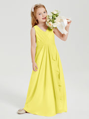 Boho Robes de Demoiselle d'Honneur Longues en Mousseline Citron