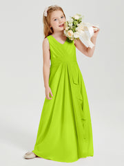 Boho Robes de Demoiselle d'Honneur Longues en Mousseline Vert Citron