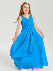 Boho Robes de Demoiselle d'Honneur Longues en Mousseline Bleu Océan