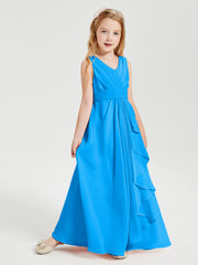 Boho Robes de Demoiselle d'Honneur Longues en Mousseline Bleu Océan