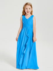 Boho Robes de Demoiselle d'Honneur Longues en Mousseline Bleu Océan