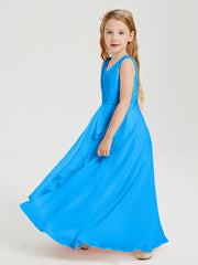 Boho Robes de Demoiselle d'Honneur Longues en Mousseline Bleu Océan
