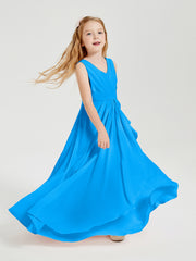 Boho Robes de Demoiselle d'Honneur Longues en Mousseline Bleu Océan