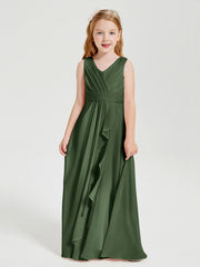 Boho Robes de Demoiselle d'Honneur Longues en Mousseline Olive Verte