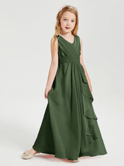 Boho Robes de Demoiselle d'Honneur Longues en Mousseline Olive Verte