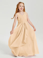 Boho Robes de Demoiselle d'Honneur Longues en Mousseline Pêche