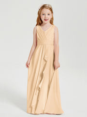 Boho Robes de Demoiselle d'Honneur Longues en Mousseline Pêche