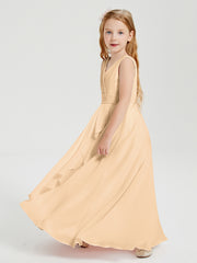 Boho Robes de Demoiselle d'Honneur Longues en Mousseline Pêche