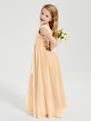 Boho Robes de Demoiselle d'Honneur Longues en Mousseline Pêche