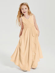 Boho Robes de Demoiselle d'Honneur Longues en Mousseline Pêche