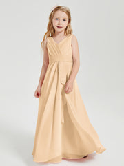 Boho Robes de Demoiselle d'Honneur Longues en Mousseline Pêche