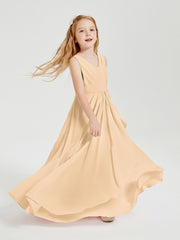 Boho Robes de Demoiselle d'Honneur Longues en Mousseline Pêche