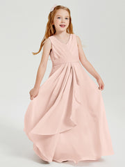Boho Robes de Demoiselle d'Honneur Longues en Mousseline Rose Perle